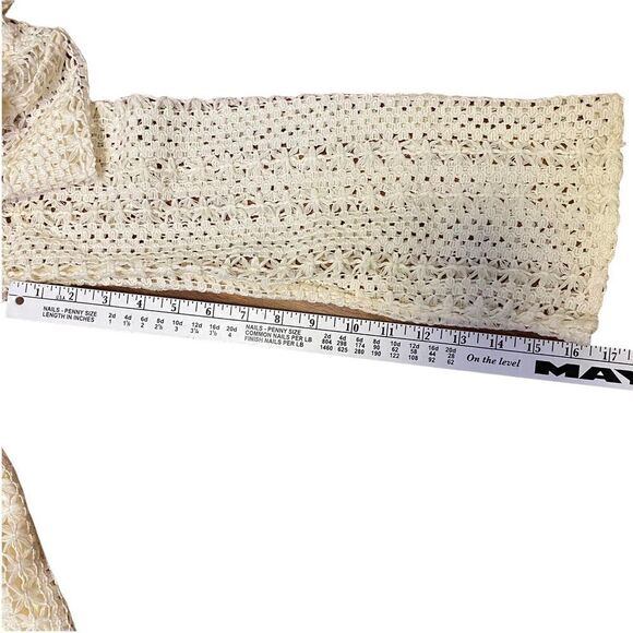 𝅺entro Dress‎ Boho Cream Ivory Crotched Knit Beachy Long Sleeve Size M - Picture 9 of 10